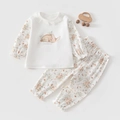 Set pigiama neonata in cotone crema con stampa coniglietto e colletto in pizzo - Bianco latte / Taglia 73