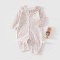Pelele para bebé de algodón rosa con cuello volante, estampados de luna y parche conejo - 66 / Estampado Rosa