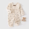 Langärmeliger Baby-Strampler aus Baumwolle mit Rüschenkragen und Schwalben-Print - 66 / Cremeweiß Druck