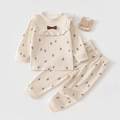 Ensemble pyjama bébé en coton blanc crème avec motif oiseaux et col en dentelle volanté - 73 / Imprimé Hirondelle Crème
