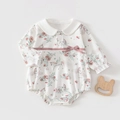 Infant long sleeve cotton bodysuit with pink rose floral and unicorn print patterns - Size 59 / Off White