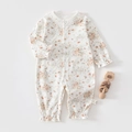 Floral cotton baby romper for girls with lace collar and bunny print pattern - Size 66 / Cream Floral (Rabbit)