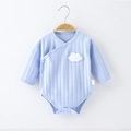 Blue knit cotton baby bodysuit with long sleeves and cloud embroidery on hanger - 52 / Cloud Blue