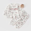 Baby-Pyjama-Set aus Baumwolle mit Einhorn- und Rosendruck in cremefarbener Optik - Größe 73 / Einhorn Blumenmuster