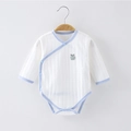 Newborn long sleeve cotton bodysuit with light blue trim and apple embroidery detail - 73 / Apple Blue