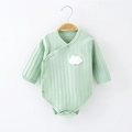 Infant long-sleeved sage green ribbed cotton bodysuit with side snap buttons and cloud patch - 52 / Cloud Green