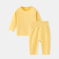 Kleinkind Thermo-Pyjama-Set in Zitronengelb mit hoher Taille und Baby-Wärmeunterwäsche - Gelb Deutscher Samt Hohe Taille Set / Größe 66