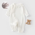 Barboteuse à volants pour bébé fille en coton côtelé crème avec manches longues d'été - Taille 59 / Blanc (Volants Blancs Manches Longues)