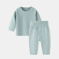 Minzgrünes Thermo-Unterwäsche-Set für Kleinkinder mit Hochbundhose und Langarmshirt - Graugrün Deutscher Samt Hohe Taille Set / Größe 66