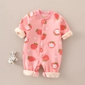 Pink fleece baby romper with strawberry and bunny prints for winter warmth - 73 Size / Pink Strawberry