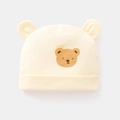 Infant yellow knit beanie with cute 3D ears and sweet bear print for newborns - One Size (0-3 Months) / Beige Printed Bear Beanie