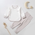Soft cotton baby pajama set with high waist pants and long sleeve top for infant sleep - Size 90 / Gray