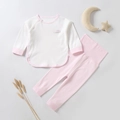 Infant two-piece cotton thermal sleepwear set with high-waisted belly protection pants - Size 59 / Pink