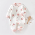 Quilted warm baby romper with pink peach print and ribbed cuffs for winter warmth - Thermal Pink Peach Romper