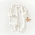 Langärmliger Baby-Strampler aus Rippbaumwolle mit rosa Besatz und Hasen-Stickerei - Größe 73 / Weißer Einteiler mit Rosa Besatz Hase