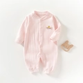Tutina neonato rosa a maniche lunghe in morbido cotone a coste con ricamo decorativo - Taglia 59 / Stile Cachi Rosa Jacquard Portafortuna