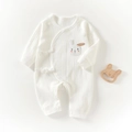Pagliaccetto neonato in cotone bianco con ricamo a coniglio e lacci laterali - 66 / Bianco (Tuta a Farfalla Coniglio Bianco)