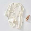 Newborn long sleeve cotton romper with cute puppy print and soft ribbed texture - Size 66 / Jacquard Blue Hat Bear Print (Butterfly Romper)