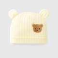 Infant ribbed knit beanie in cream yellow with cute animal ears and bear patch - One Size (0-3 Months) / Yellow Jacquard Bear Hat