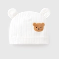 Berretto bianco neonato in cotone a coste con grazioso ricamo a forma di orsetto - Taglia unica / Berretto Orsetto Jacquard Bianco
