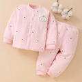 Pink infant thermal cotton suit with cloud patch and rib cuffs for winter - 73 / Pink Cloud