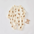 Newborn baby long sleeve cotton romper featuring cute brown cartoon bear prints - All-over Bear Print / 52cm