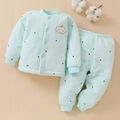 Quilted cotton baby thermal loungewear set in light blue with heart pattern - 73 / Blue Cloud