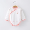 Weißer langärmliger Baby-Body aus Baumwolle mit rosa Besatz und Apfel-Stickerei - Rosa Apfel