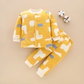 Quilted yellow cotton baby thermal pajamas set with cute cartoon alpaca prints - Yellow Alpaca