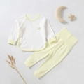Infant cotton thermal pajama set in pale yellow with high waist belly protection - Size 59 / Yellow