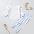 Baby cotton long sleeve sleepwear set in light blue with high waist belly protector - Size 59 / Blue