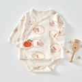 Newborn cotton long sleeve romper with orange print and pumpkin embroidery detail - Orange Pumpkin Bodysuit / Size 59