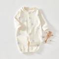 Newborn long sleeve cotton romper with blue puppy print and snap button closure - 73 Size / Top And Bottom / Jacquard Blue Hat Bear