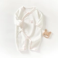 Barboteuse bébé en coton blanc crème avec liseré rose et broderie lapin - Taille 66 / Barboteuse Kimono Lapin Bord Rose