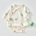 Long-sleeved cotton baby bodysuit with dinosaur print and wrap-around button closure - Size 59 / Green Dinosaur Bodysuit