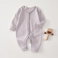 Dormeuse pour bébé en coton matelassé mauve à manches longues et détails ondulés - Taille 73 / Violet Bordure Festonnée Printemps Automne