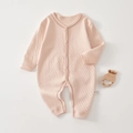 Barboteuse bébé rose en coton à manches longues avec maille texturée - Rose Orangé Bordure Festonnée Printemps Automne / Taille 73