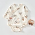 Long-sleeved cotton baby bodysuit in cream with forest fox print and embroidery - Size 59 / Coffee Fox Bodysuit