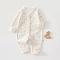Barboteuse bébé fille en coton crème avec motif floral et bordure festonnée - Petit Floral Bordure Festonnée Printemps Automne / Taille 73