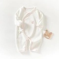 Newborn long sleeve organic cotton romper in cream white with pink trim and bunny detail - Pink Edged Rabbit / Size 66