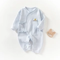 Tutina neonato azzurra a maniche lunghe con ricamo a forma di caco e lacci laterali - 66 / Blu (Tuta a Farfalla Cachi Blu)