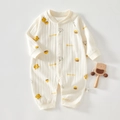 Newborn long sleeve cotton romper in cream white with cute animal cartoon print - 73 Size / Top And Bottom / Jacquard Chestnut Bear