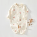 Newborn long sleeve cotton romper in cream color featuring pink bear and yellow rabbit prints - 73 Size / Top And Bottom / Jacquard Glasses Rabbit