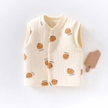 Gilet trapuntato caldo per neonato color crema con motivi di agrumi arancioni e bottoni - Taglia 73 / Gilet con Stampa Arancia