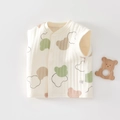 Gilet trapuntato caldo per neonato bianco crema con stampe di orsetti e chiusura a bottoni - Taglia 73 / Gilet Orso Color Block