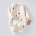 Quilted cotton baby bodysuit with bunny print and snap buttons in creamy white finish - 73 Size / Captain Rabbit Warm Romper