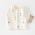 Quilted cotton baby vest in cream featuring colorful rabbit prints and snap buttons - 73 / Captain Rabbit Pattern