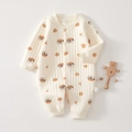 Quilted baby bodysuit with orange and panda print in cream ribbed soft cotton fabric - 73 Size / Panda Print Warm Romper