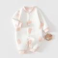 Baby quilted romper with pink polka dots, warm waffle knit texture and wooden teether - 73 Size / Pink Dots Warm Romper