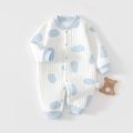 Baby quilted long sleeve romper in white with blue polka dots and waffle texture - 73 Size / Blue Dots Warm Romper